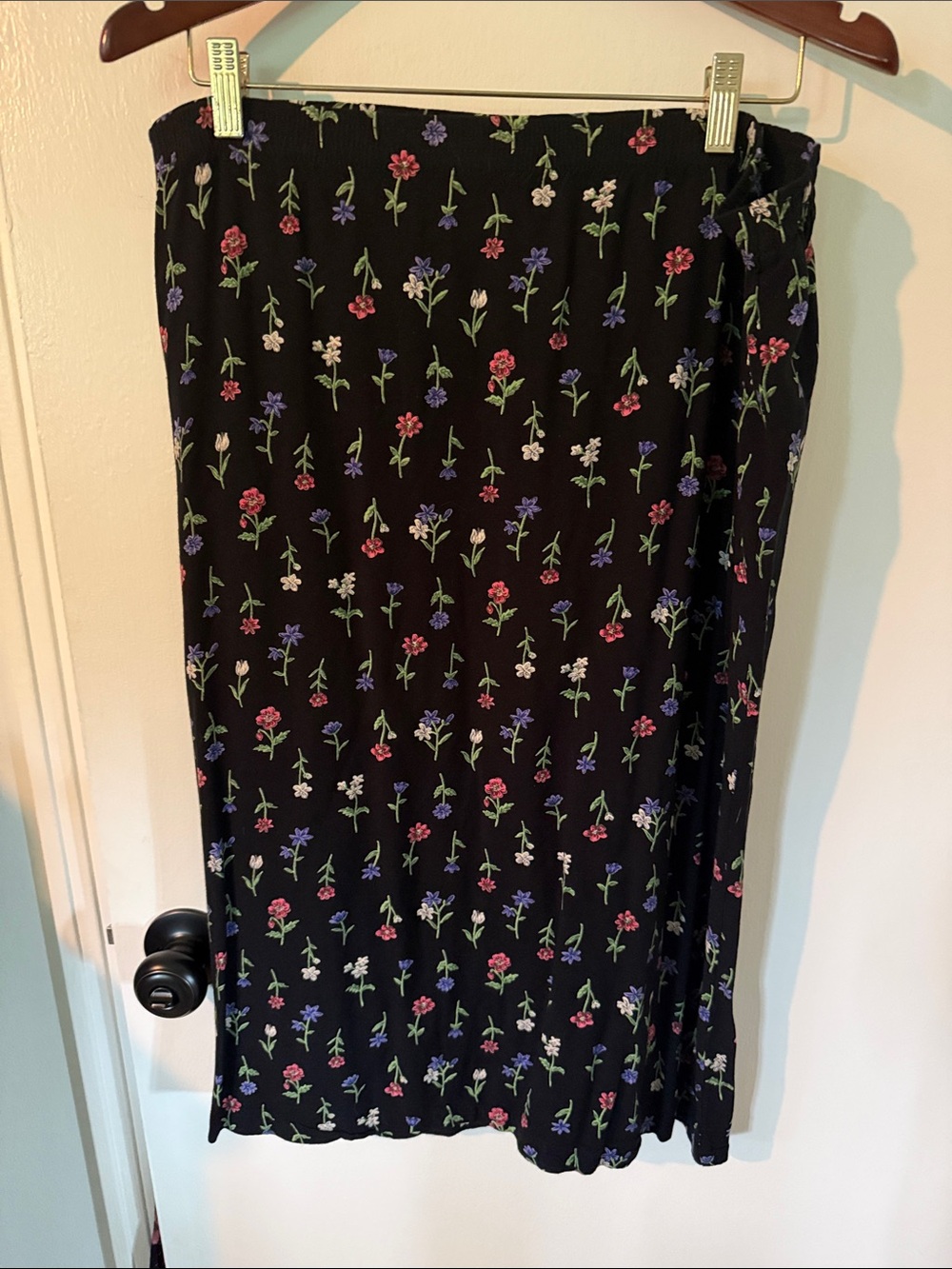 Blair Black Midi Skirt with Pink, Purple and White Floral Print
